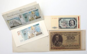 50 zloty 2005 John Paul II, 20 and 100 zloty 1948 with NBP prints and reprint 100 mkp 05.1919