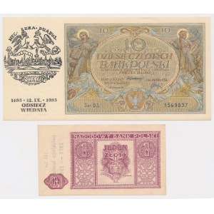 10 zł 1929 i 1 zł 1946 z nadrukami - zestaw (2szt)