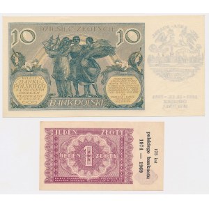 10 zł 1929 i 1 zł 1946 z nadrukami - zestaw (2szt)