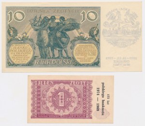10 zł 1929 i 1 zł 1946 z nadrukami - zestaw (2szt)