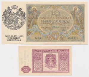 10 zł 1929 i 1 zł 1946 z nadrukami - zestaw (2szt)