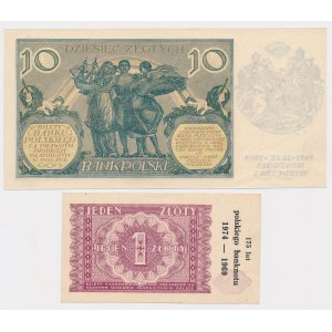 10 zł 1929 i 1 zł 1946 z nadrukami - zestaw (2szt)