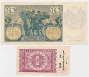 10 zł 1929 i 1 zł 1946 z nadrukami - zestaw (2szt)