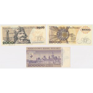 2.000, 20.000 i 200.000 zł 1977-1989 - zestaw (3szt)