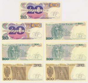 20, 200 et 500 PLN 1982-1988 - set (7pcs)
