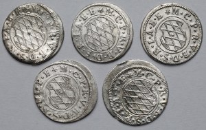 Allemagne, 2 krajcars (17ème siècle) - set (5pc)