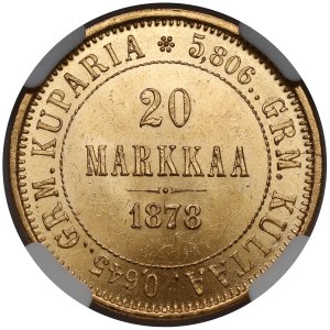Finlandia / Rosja, Aleksander II, 20 markkaa 1878 - mennicze
