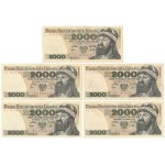 2.000 zł 1977-1979, w tym jednoliterowa seria L - zestaw (5szt)