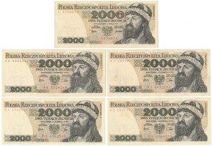 2 000 zl 1977-1979, y compris la série L à une lettre - ensemble (5 pièces)