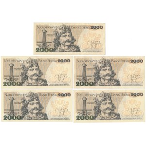 2.000 zł 1977-1979, w tym jednoliterowa seria L - zestaw (5szt)