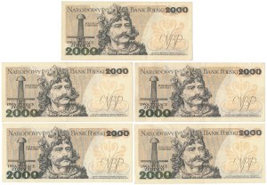 2 000 zl 1977-1979, y compris la série L à une lettre - ensemble (5 pièces)