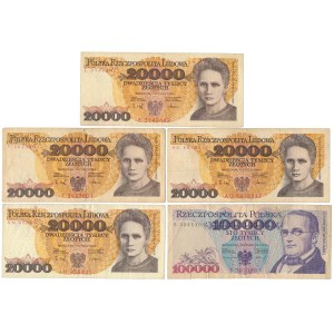 Zestaw 20.000 i 100.000 zł 1989-1990, w tym rzadsze (5szt)