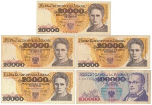 Série de 20.000 et 100.000 zl 1989-1990, y compris les plus rares (5pc)