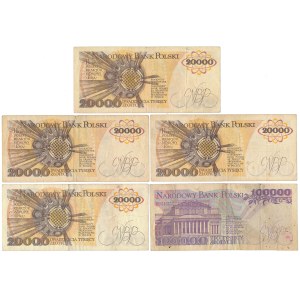 Zestaw 20.000 i 100.000 zł 1989-1990, w tym rzadsze (5szt)