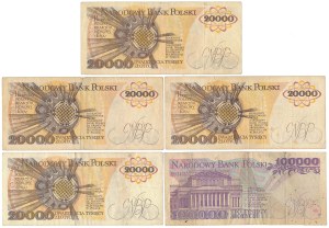 Série de 20.000 et 100.000 zl 1989-1990, y compris les plus rares (5pc)