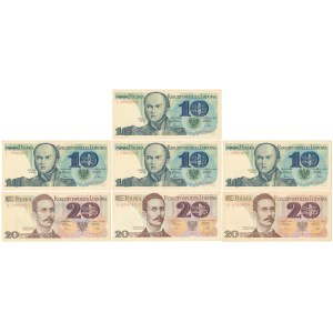 Zestaw 10 i 20 zł 1982 - zestaw (7szt)