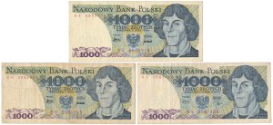 PLN 1,000 1975-1979 - BE, BH, BS - set (3 pcs)