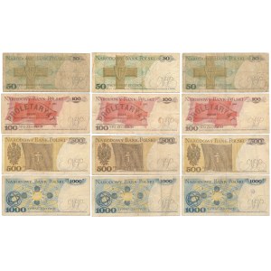 Zestaw 50 - 1.000 zł 1974-1982 - rzadsze serie (12szt)