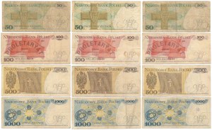 Lot de 50 - 1.000 zlotys 1974-1982 - série plus rare (12pcs)