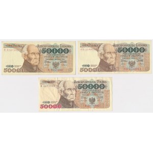 50.000 zł 1989-1993 - K, AD, B - zestaw (3szt)