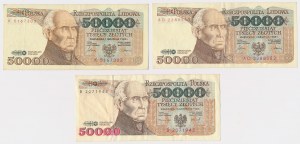 50 000 PLN 1989-1993 - K, AD, B - set (3pc)
