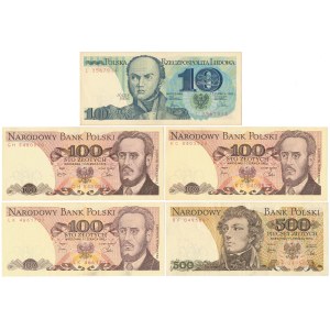 Zestaw 10, 100 i 500 zł 1979-1982 (5szt)