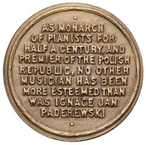 Ignacy Paderewski death medal, New York 1941