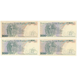 200 zł 1988 - EE, EG, EH, EL - zestaw (4szt)