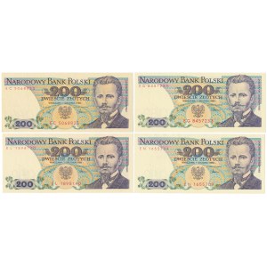 200 zł 1988 - EC, EG, EL, EN - zestaw (4szt)