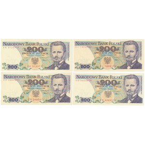200 zł 1988 - EK, EL, EM, EN - zestaw (4szt)