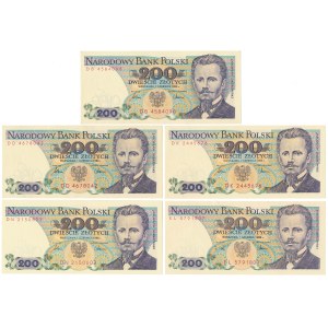 200 zł 1986-1988 - różne serie - zestaw (5szt)