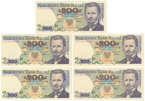200 zloty 1986-1988 - séries diverses - set (5pcs)