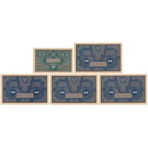 Zestaw 10 i 100 mkp. 1919 Sierpień (5szt)