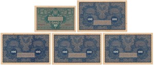 Ensemble de 10 et 100 mkp. 1919 août (5pc)