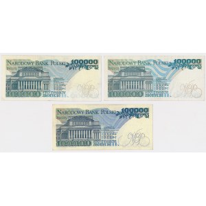 100.000 zł 1990 - AG, BE, BN - zestaw (3szt)
