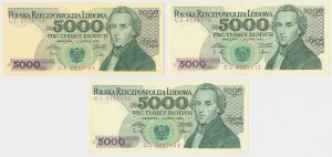 5.000 zł 1982-1988 - CF, CU, DU - zestaw (3szt)
