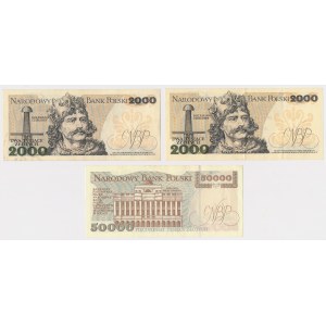 Zestaw 2x 2.000 zł BR, BZ i 50.000 zł P 1982-1993 (3szt)