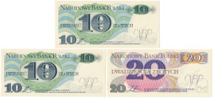 Zestaw 10 i 20 zł 1982 - L, M, A - zestaw (3szt)