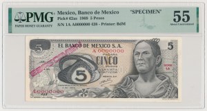 Mexico, 5 Pesos 1969 Specimen ESPECIMEN Serie 1A A0000000