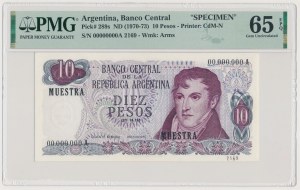 Argentina, 10 Pesos ND (1970-73) Specimen 2169 MUESTRA 00.000.000 A