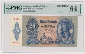 Hungary, 20 Pengö 1941 SPECIMEN