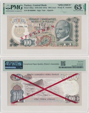 Turkey, SPECIMEN 100 Lirasi 1970 (ND 1972)