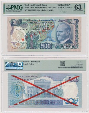 Turkey, SPECIMEN500 Lirasi 1970 (ND 1971)