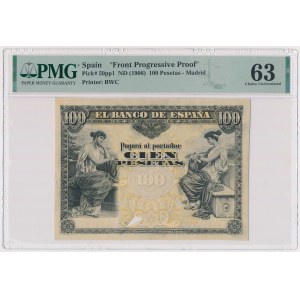 Hiszpania, Front Progressive Proof 100 pesetas ND (1906)