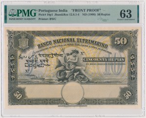 Portuguese India Banko Nacional Ultramarino, Front Proof, 50 Rupias ND (1906)
