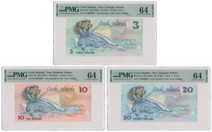Cook Islands, 3, 10 and 20 Dollars ND (1987) - set with LOW No. 000507 (3pcs)