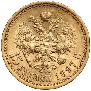 Rosja, Mikołaj II, 15 rubli 1897 AG, Petersburg