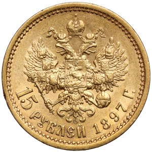 Rosja, Mikołaj II, 15 rubli 1897 AG, Petersburg