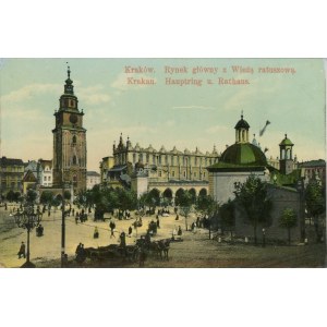 Kraków - Rynek główny z Wieżą ratuszową, 1909