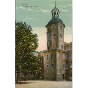 Štětínský hrad s hodinovou věží, asi 1910